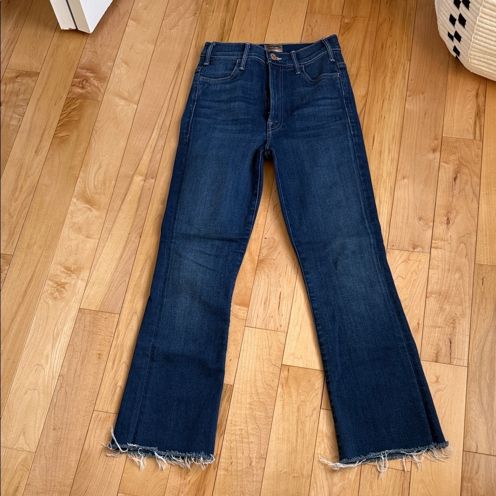 Women's Mother Hustler Ankle Dark Blue Frayed Hem Jeans 24